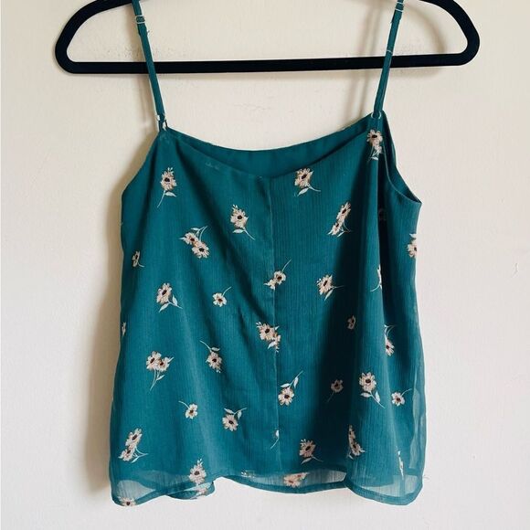 All in Favor Green Chiffon Floral Tank Top Small - Picture 5 of 6
